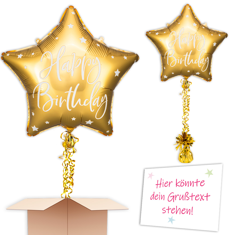 Inkl. Helium, Bänder, Ballongewicht  Goldener Stern mit "Happy Birthday" von Happygoods GmbH