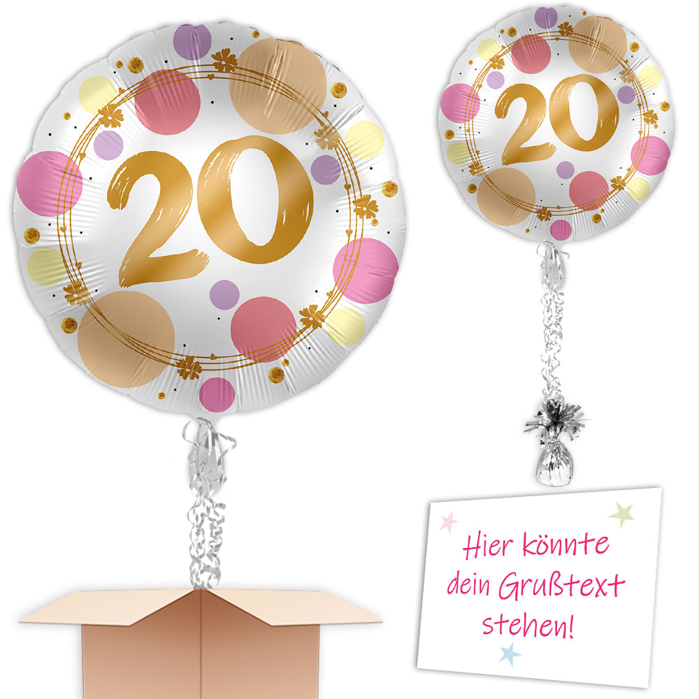 Ballongruß zum 20.Geburtstag mit glänzenden Punkten, Silber-Gold Ø 35cm von Happygoods GmbH
