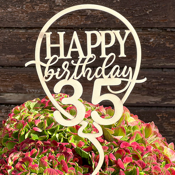 35. Geburtstag Cake Topper, Tortendeko, Blumentopper aus Holz & Fuß von Happygoods GmbH