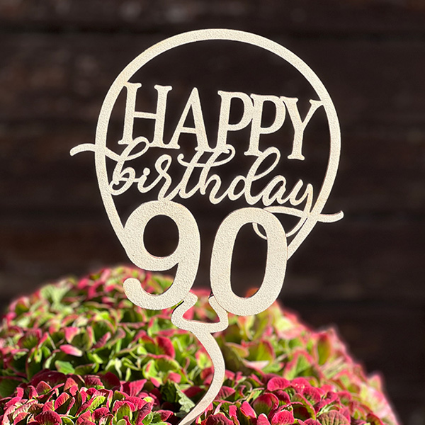 90. Geburtstag Cake Topper, Tortendeko, Blumentopper aus Holz & Fuß von Happygoods GmbH