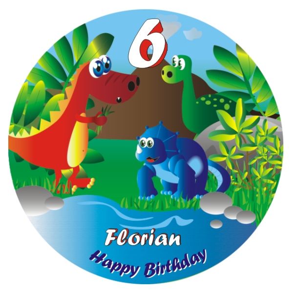 Dino-Bild für Geburtstagstorte mit Name und Alter – rund von Happygoods GmbH