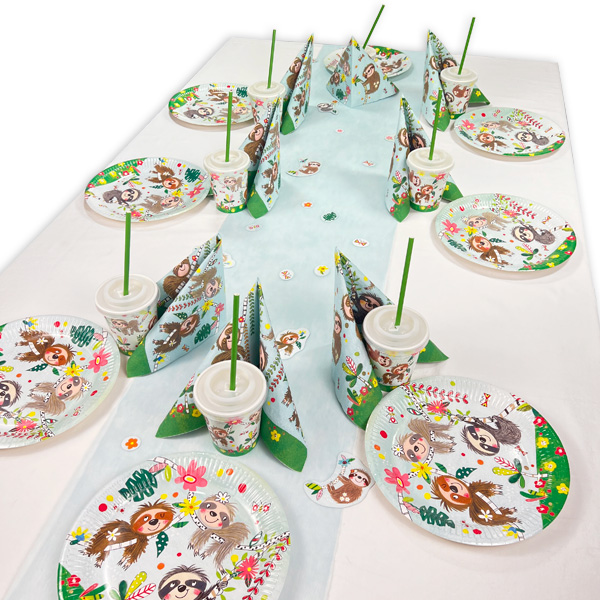 Faultier Tischdeko Set bis 16 Kinder, 94-teilig von Happygoods GmbH