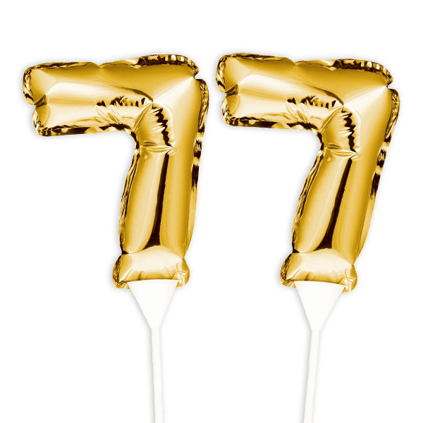 Folienballon-Kuchenpicker zum 77. Geburtstag, Zahl 2 x 7, selbstaufblasend von Happygoods GmbH