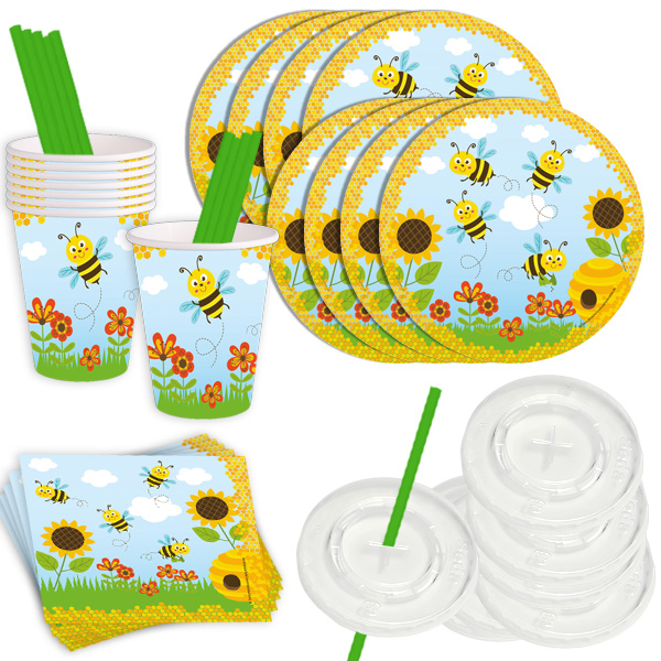 Freche Bienchen Basic-Set Tischdekoset, 56-tlg. für 8 Kinder von Happygoods GmbH