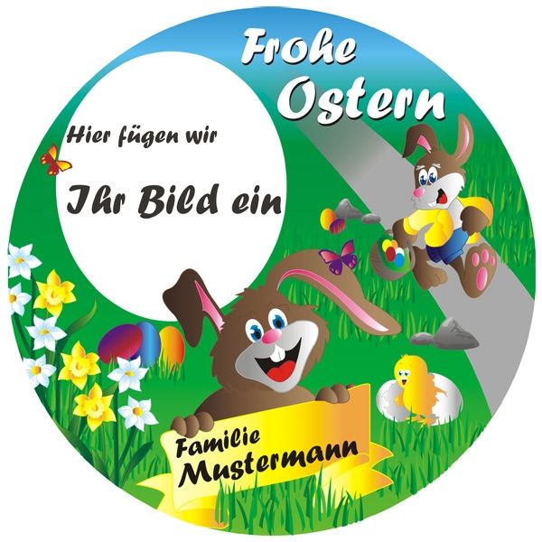 Frohes Osterfest Tortenbild mit Foto, Name – rund von Happygoods GmbH