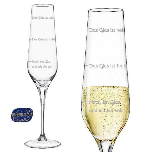 Graviertes Böhmen-Sektglas, "Ich bin voll" mit Füllstandsanzeige, Spaßgeschenk von Happygoods GmbH