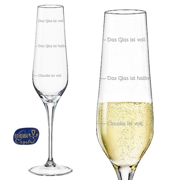 Personalisiertes Böhmen-Sektglas "Ich bin voll" mit Namen & Füllstandsanzeige von Happygoods GmbH