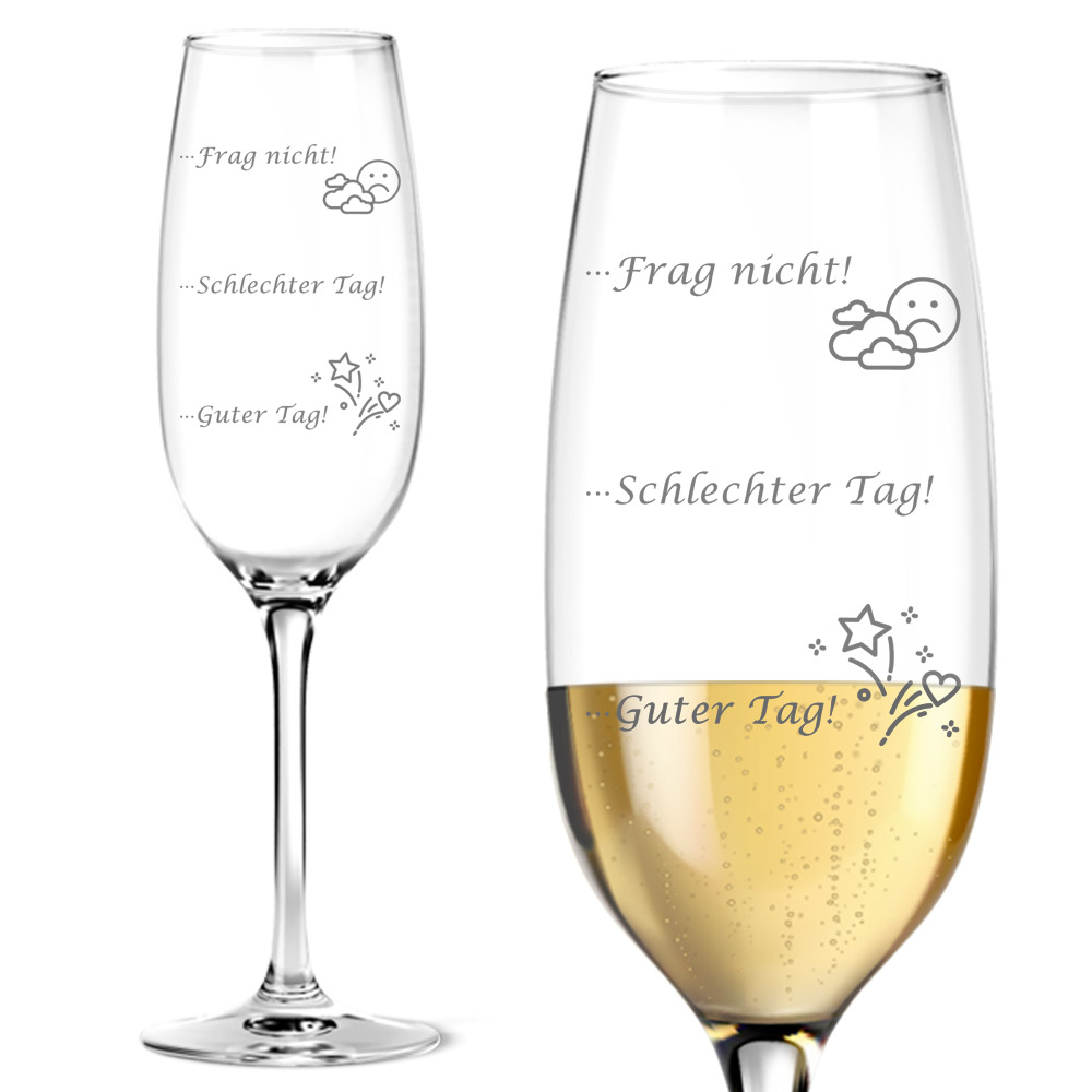 Graviertes Sektglas, "Guter Tag-Schlechter Tag" mit Füllstandsanzeige von Happygoods GmbH