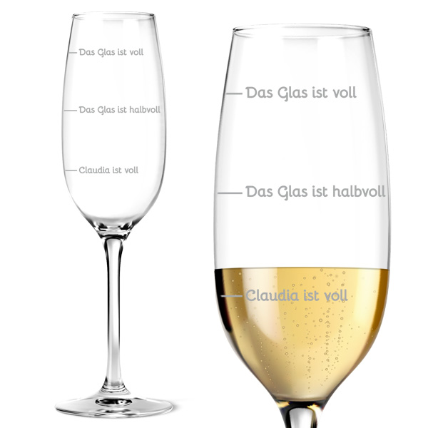 Personalisiertes Sektglas "Ich bin voll" mit Namen & Füllstandsanzeige von Happygoods GmbH