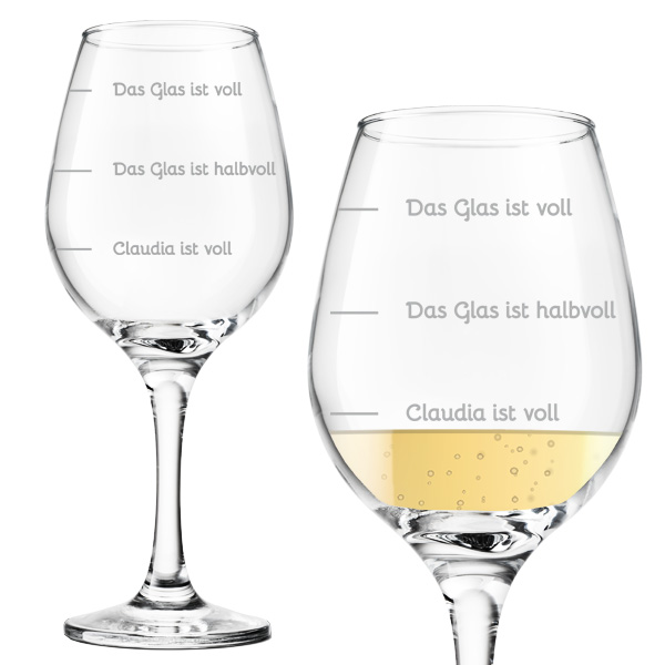 Personalisiertes Weinglas "Ich bin voll" mit Namen & Füllstandsanzeige von Happygoods GmbH