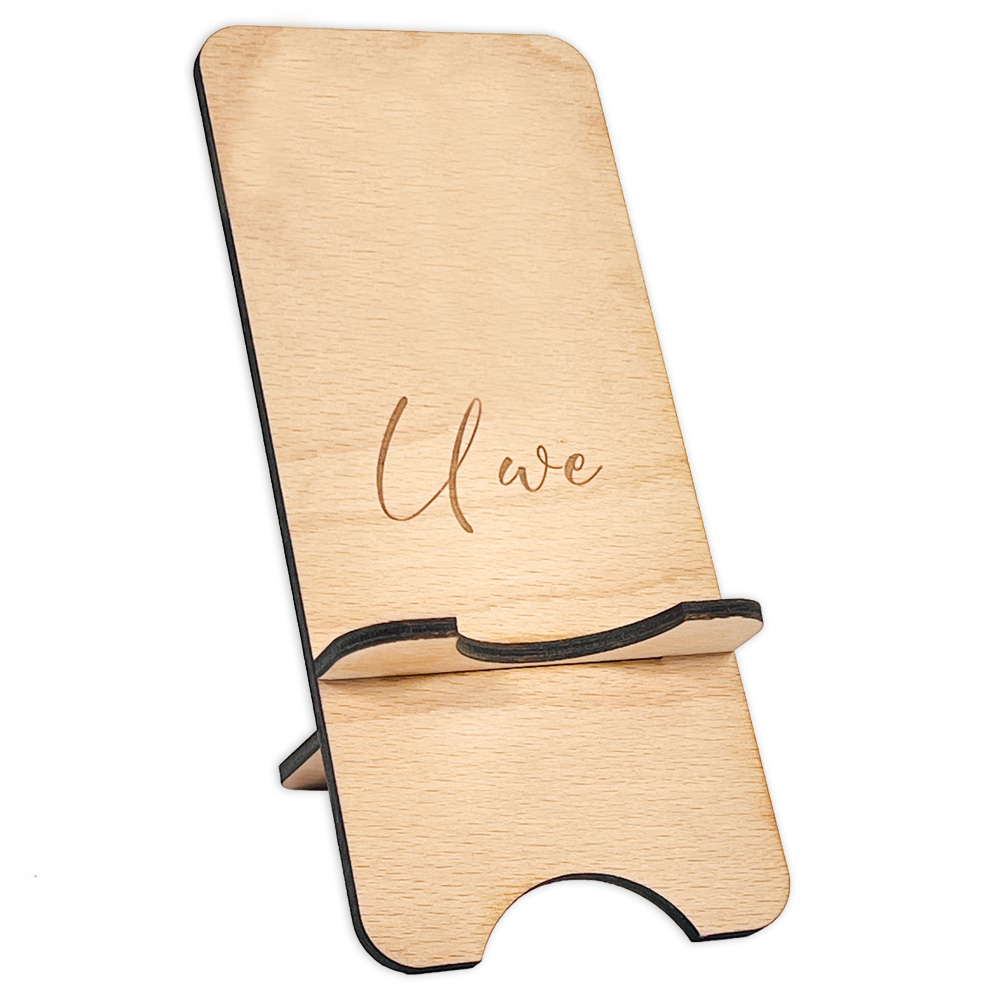 Handyhalter aus Holz mit Name o. Wunschtext, 14,5cm x 8cm Handyhalter aus Holz mit Name o. Wunschtext, 14,5cm x 8cm von Happygoods GmbH