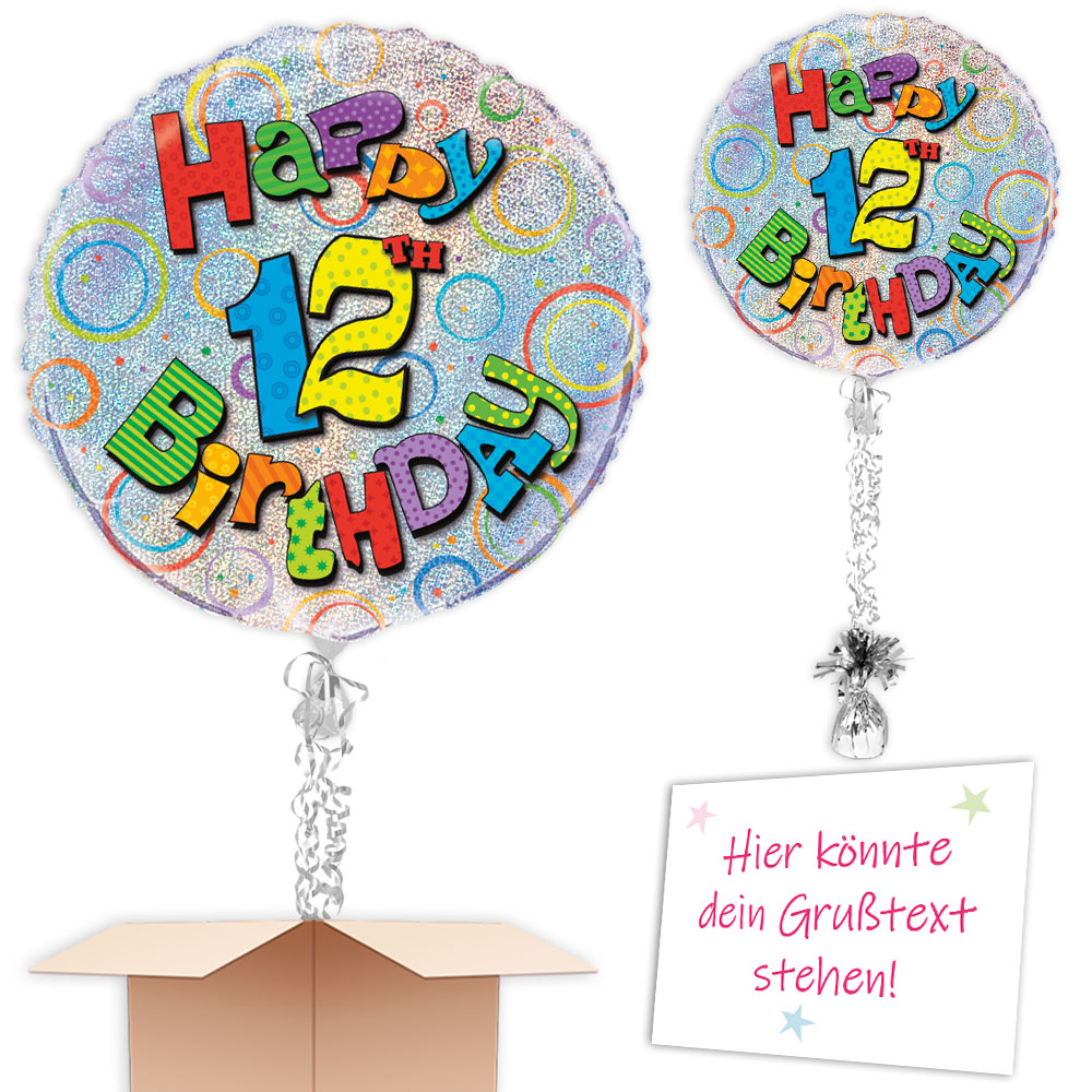 Happy 12th Birthday Geschenkballon, prismatisch glitzernd, Ø 35cm von Happygoods GmbH