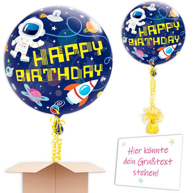 Termin u. Wunschadresse, Ballongruß "Happy Birthday Astronaut", XXL Bubble-Ballon Ø 56cm von Happygoods GmbH