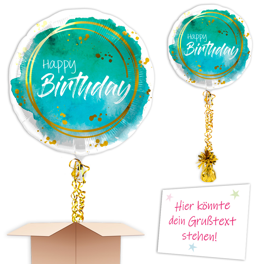 Blaue Lagune gefüllter Geburtstagsballon Helium, Karte, Band, Gewicht von Happygoods GmbH