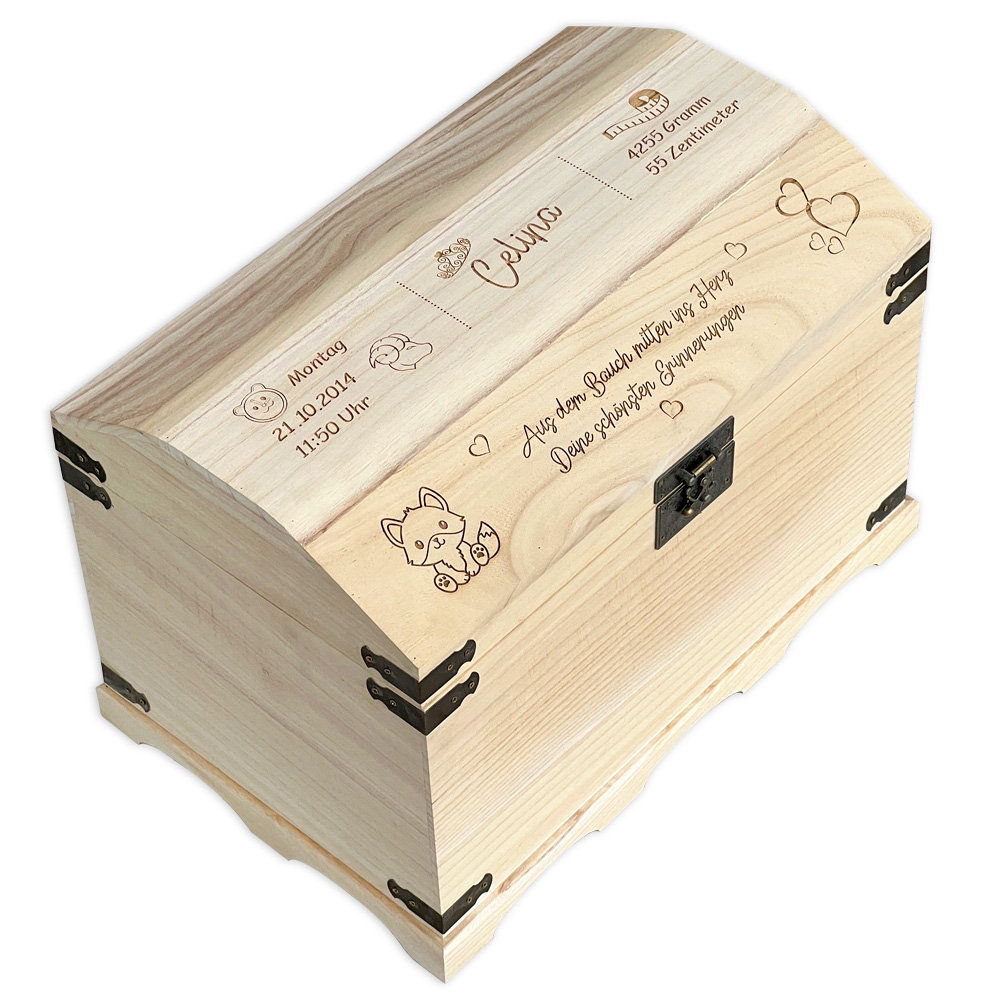 Baby Erinnerungs Holztruhe Kiste Box mit Gravur Geburtsdaten,  XXL Groß von Happygoods GmbH