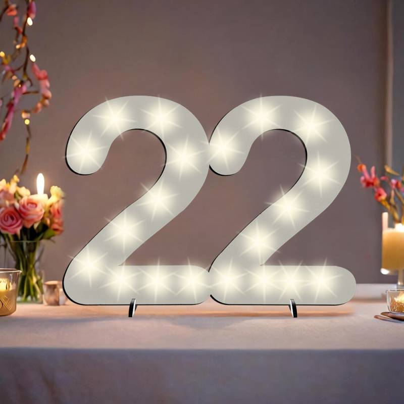 XXL Zahl weiß zum 22. Geburtstag, mit 20 LEDs, ca. 40cm x 30cm von Happygoods GmbH