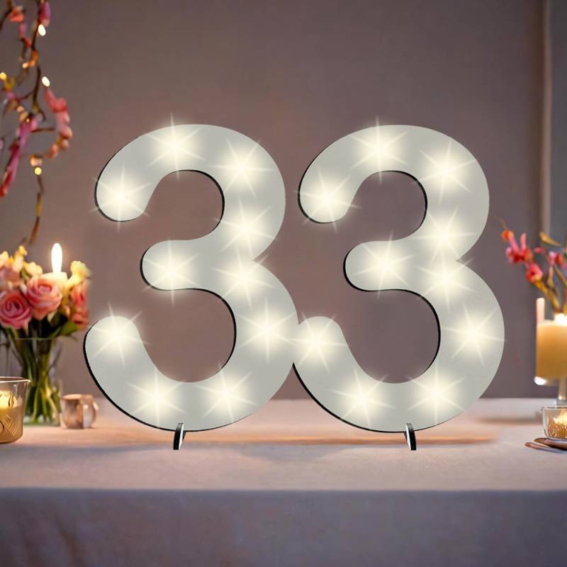 XXL Zahl weiß zum 33. Geburtstag, mit 20 LEDs, ca. 40cm x 30cm von Happygoods GmbH