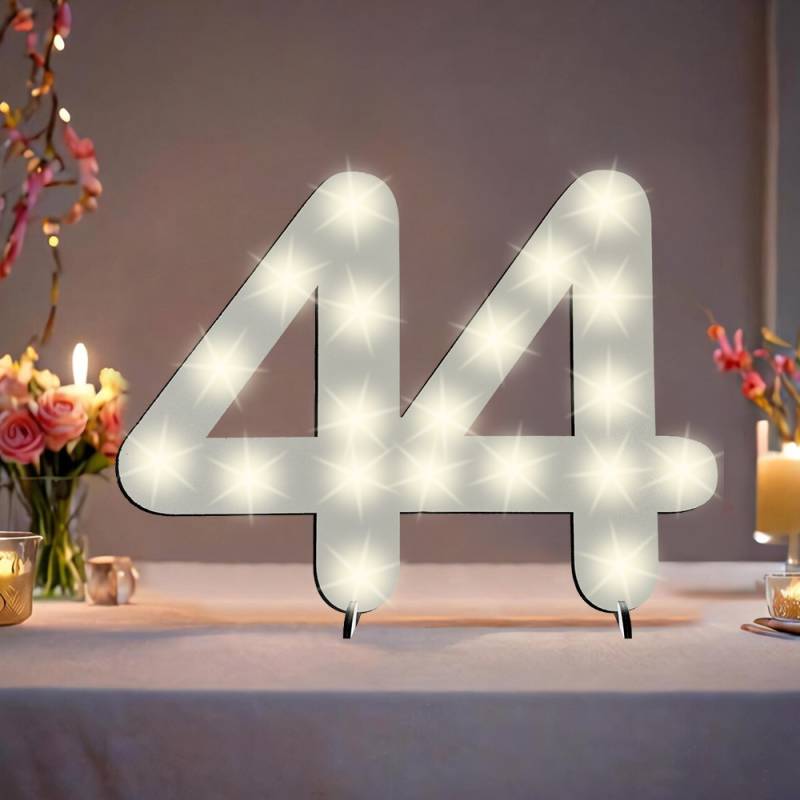 XXL Zahl weiß zum 44. Geburtstag, mit 20 LEDs, ca. 40cm x 30cm von Happygoods GmbH