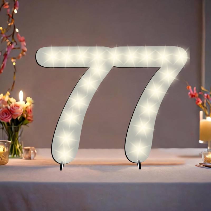XXL Zahl weiß zum 77. Geburtstag, mit 20 LEDs, ca. 40cm x 30cm von Happygoods GmbH
