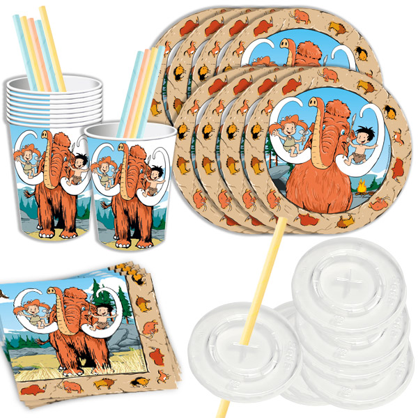 Mammut Basic-Set Tischdekoset, Steinzeit Party, 54-tlg. für 8 Kinder von Happygoods GmbH