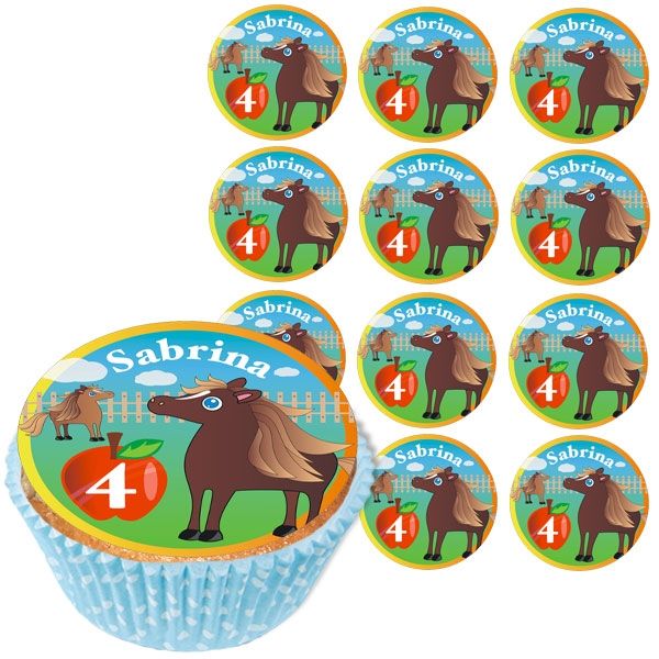 Personalisierte Muffinaufleger, 12 Stück, Pferd, d= 5cm von Happygoods GmbH