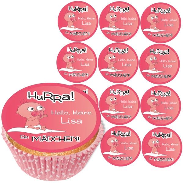 Personalisierte Muffinaufleger, 12er, Hurra Baby Girl von Happygoods GmbH