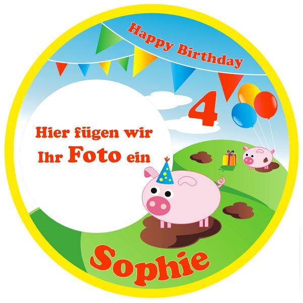 Schweinchen Tortenaufleger mit Foto, Name, Alter von Happygoods GmbH