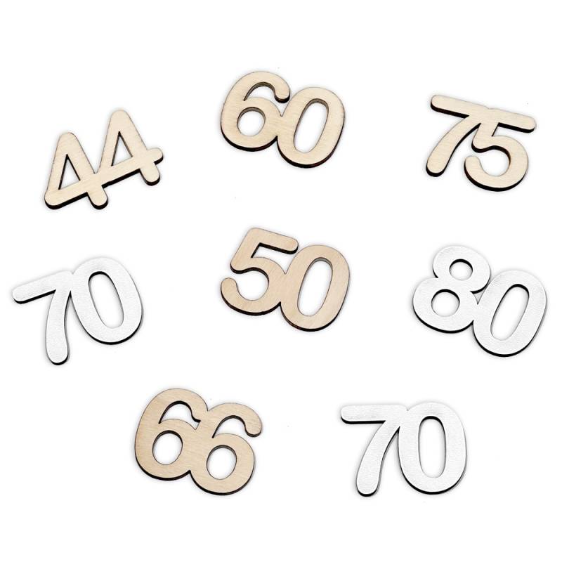 Streudeko Zahlen aus weiß lackiertem Holz im 12er Pack, Zahl 60, edle Tischdeko zum Geburtstag