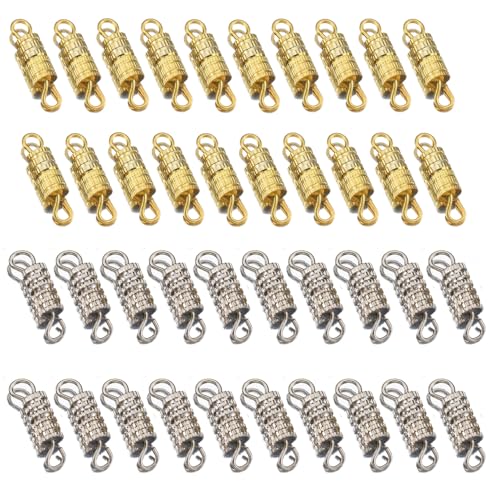 40PCS 4mm x 14mm Schraube Typ Verschluss Fass Schrauben Stecker Halskette Armband Verschlüsse Befestigung Schnur Ende für DIY (Gold+Silber) von Happyupcity