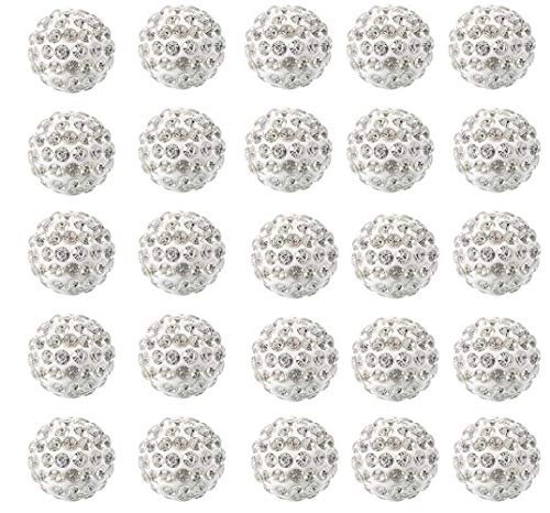 50 Stück 10 mm Kristall-Strassperlen, Pavé-Fassung, Discokugel, Ton, Perlen, Strass, Ohrringherstellung, Perlen, Charm, rund, Abstandhalter, Perlen für Schmuckherstellung (weiß) von Happyupcity