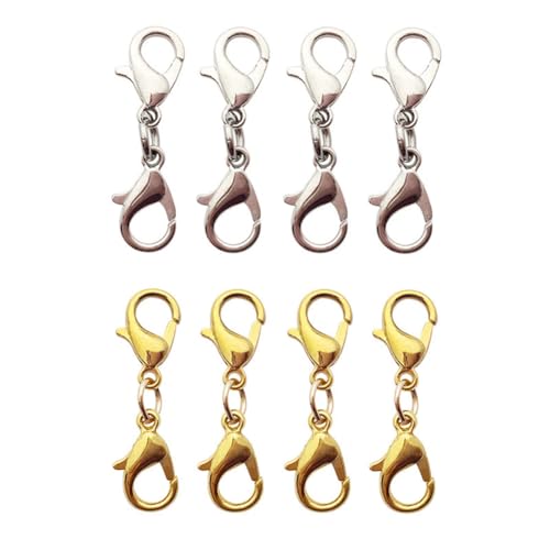 Doppel-Karabinerverschluss für Halsketten und Verschlüsse, Armbandverlängerung, Schmuckverschlüsse, Doppelklauen-Verbinder für DIY-Schmuckherstellung, 8 Stück (Gold + Silber) von Happyupcity