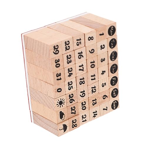 42 Stück Holzstempel mit Retro Gummistempel für Wochen Monate für Scrapbooking Journaling und Kartengestaltung Handgefertigt aus Natürlichem Holz von Happyyami