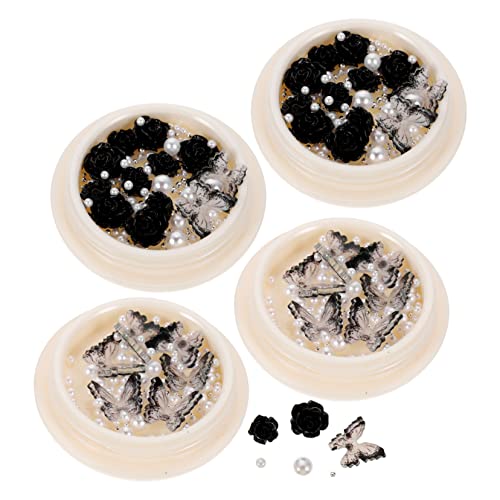 Happyyami 1 Satz DIY Nageldekoration Kristalle Edelsteine ​​Für Nägel Charm Klebe Nagel Strasssteine Set Perlen Strasssteine ​​Für Nägel Schwarze Strasssteine DIY Nagel 4Boxen von Happyyami