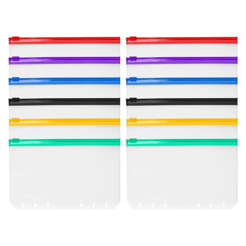 Happyyami 12 Stück Teiliges Wiederverwendbare PVC Reißverschluss Taschen Durchsichtige Binderhüllen für Dokumente Schul und Bürobedarf Kompatibel mit Notizbüchern von Happyyami