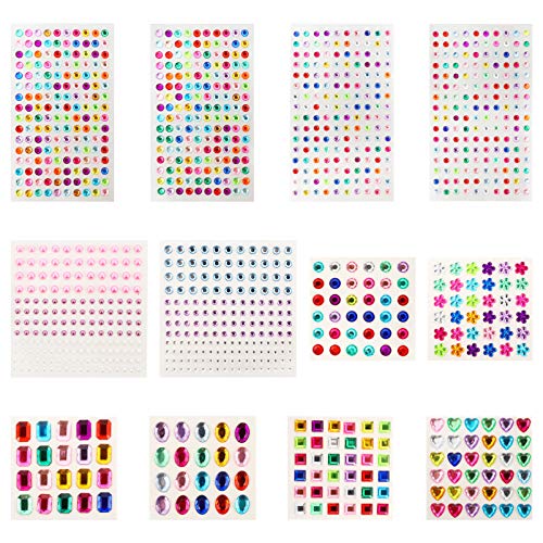 Happyyami 12Blätter Glitzer Art Selbstklebende Strasssteine aus Hochwertigem Acryl für Maniküre Festival und DIY Nail Art Vielseitig Einsetzbar für Körperdekoration von Happyyami