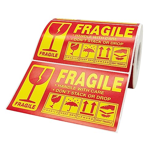 Happyyami 1Rolle Fragile Warnaufkleber Zerbrechlich mit Pflegehinweis Selbstklebend für Sicheren Versand und Verpackung für Empfindliche Güter von Happyyami