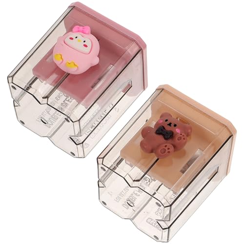 Happyyami 2 Stück Kawaii Bleistiftspitzer Doppelanspitzer für Cartoon Design Bären Pinguin Praktisch und Leicht für Büro und Schule von Happyyami