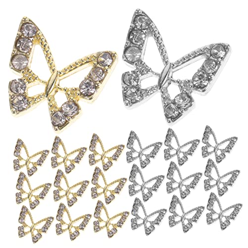 Happyyami 20 Stück Schmetterling Nail Art Zubehör attraktion dekoration weihnachten schmetterlinge Geburtstag Schmetterlings-Edelsteine Reiz Nagel Edelsteine Nagel Kunst Dekoration Legierung von Happyyami