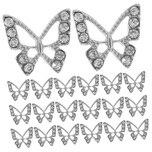 Happyyami 20 Stück Schmetterling Nail Art Zubehör nail polish nail foil nailflo Schmetterlinge Nägel Anhänger für Nägel Nagelkunstzubehör Nageldekorationen für Nagelkunst Legierung Silver von Happyyami