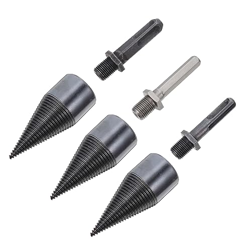 Happyyami 3 Stück Brennholz-Artefakt Holzbearbeitung Kegelbohrer Bohrer Stahl Schneiden für Splitterbohrer Brennholzspalter Hochgeschwindigkeitsstahl Black von Happyyami