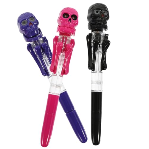 Happyyami 3 Stück Halloween Kugelschreiber mit Leuchtendem Kürbis und Schädel Design Kreative Schreibstifte für Halloween Partys und Zufällige Farbe Zufällige Farbe von Happyyami