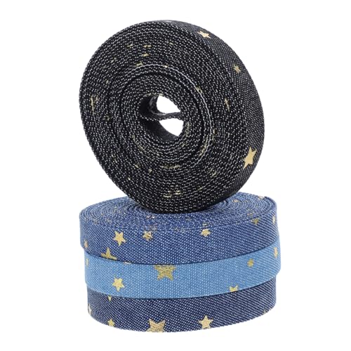 Happyyami 4 Rollen Jeansband Mit Stern-aufdruck, Stoff-bastelband Zum Nähen, Basteln, Geschenkverpackungen Und Für Weihnachtsdekorationen, 1 Cm von Happyyami