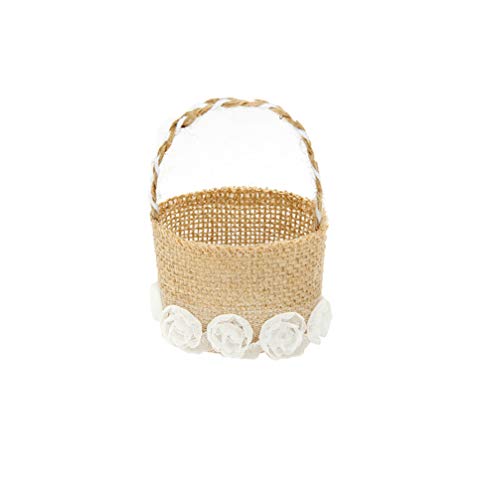 Happyyami 4 Stück Vintage Blume Mädchen Korb aus Jute Hochzeit Spitze Bogen Jute Spitze Schleife Dekoration für Hochzeit Mädchen Braut Blume Korb von Happyyami