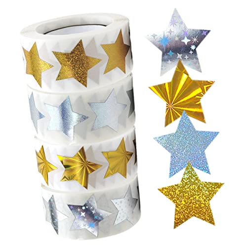 Happyyami 4Rollen Aufkleber für Kinderbelohnungen Selbstklebende Sternform Sticker aus Beschichtetem für Kindergarten und Kreative Bastelprojekte Teiliges von Happyyami