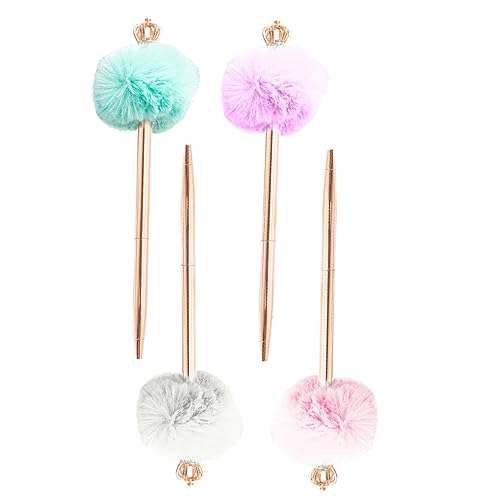 Happyyami 4Stücke Entzückende Pompom Kugelschreiber mit Flauschige Stifte für Büro Schule Süße Schreibutensilien für Kreatives Arbeiten von Happyyami