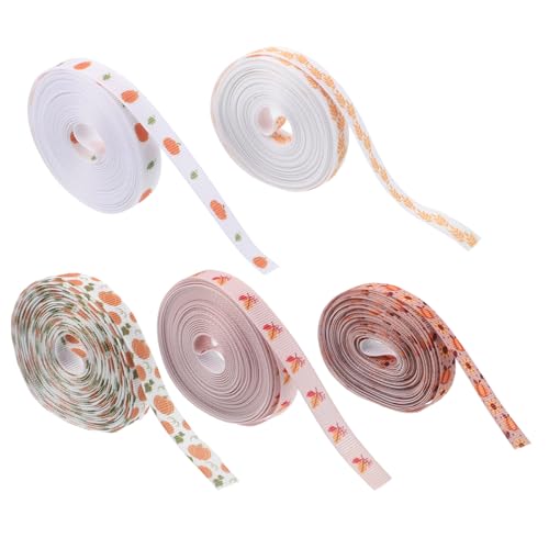 Happyyami 5 Rollen Ripsbänder zum Thema Herbst und Erntedankfest, Herbsternte, Kürbis-Ahornblatt-Geschenkbänder für Thanksgiving-Verpackungszubehör von Happyyami