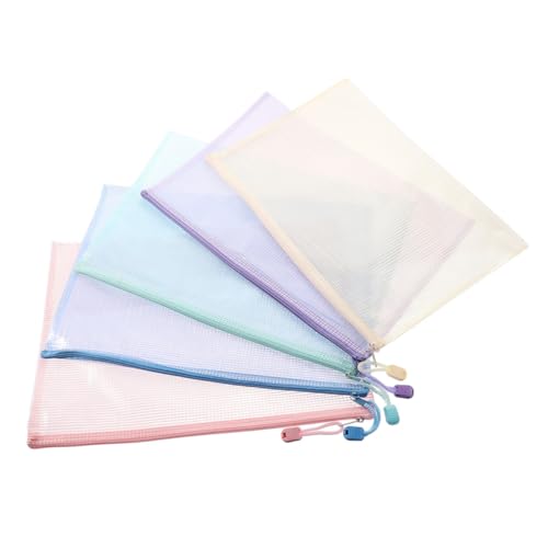 Happyyami 5 Stück Teiliges Farbige Reißverschlusstaschen aus Netzstoff für Büro Reisen zur Aufbewahrung von Dokumenten und Schreibwaren Format von Happyyami