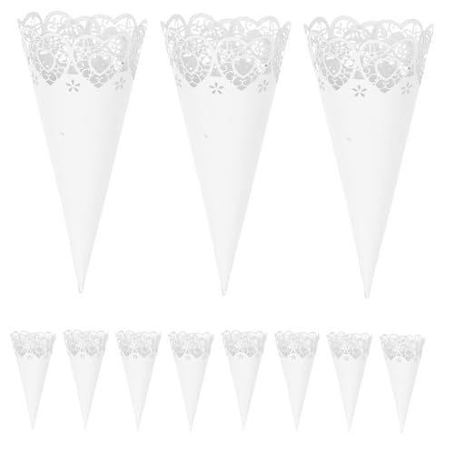 Happyyami 50 Stück Weiße Herzform Hohe Papiertüten für Blütenblätter Romantische Halter für Hochzeitsfeiern und Partys Leicht und Vielseitig Einsetzbar von Happyyami