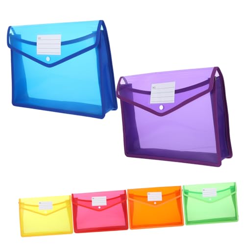 Happyyami 6 Stück Dokumententasche Transparente PP Dateiordner mit Druckknopfverschluss und Kartenfach für Schule Büro und Vielseitige Aufbewahrung Bunten Farben Rot Blau Grün Orange Gelb von Happyyami