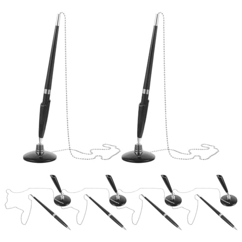 Happyyami 6 Stück Schreibtischstifte mit Kette, schwarze Kugelschreiber mit Kette und selbstklebendem Sockelhalter für Schreibtisch, Theke, Rezeption, Bank, Hotel, Home Office Happyyami 6 Stück Schreibtischstifte mit Kette, schwarze Kugelschreiber mit Kette und selbstklebendem Sockelhalter für Schreibtisch, Theke, Rezeption, Bank, Hotel, Home Office von Happyyami